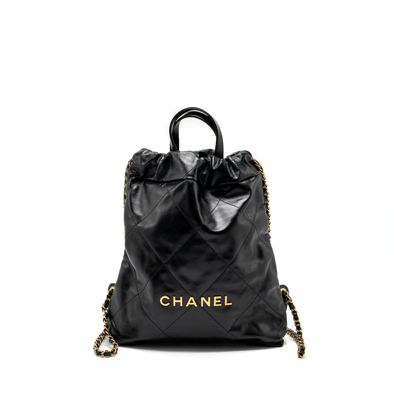 CHANEL 22 BACKPACK SHINY CALFSKIN  BLACK GHW (MICROCHIP)