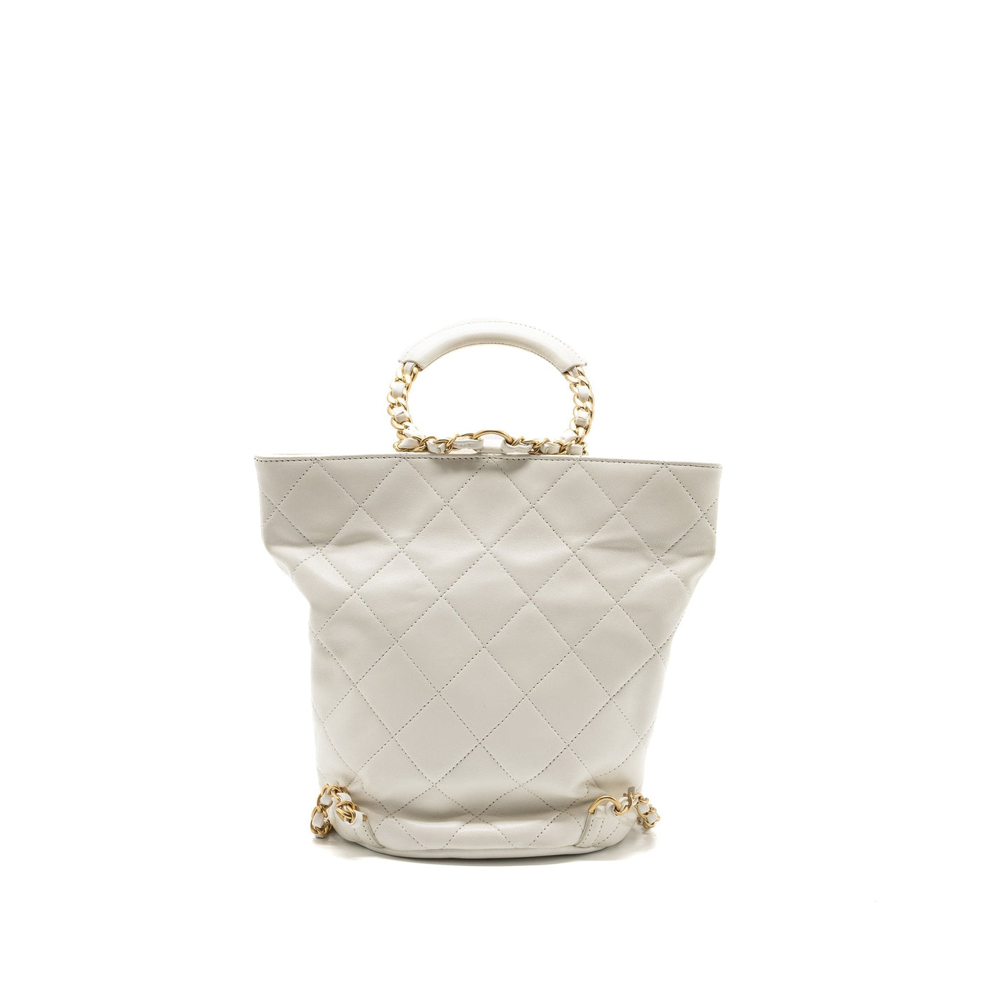 CHANEL ROUND HANDLE BUCKET BACKPACK LAMBSKIN WHITE GHW
