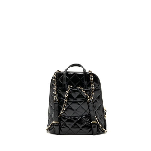 CHANEL 22A BACKPACK PATENT BLACK LGHW (MICROCHIP)