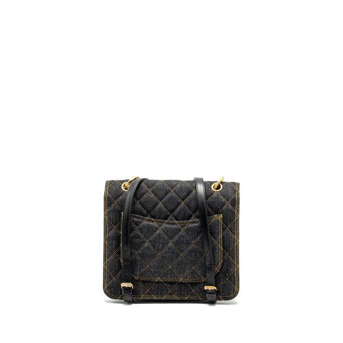 CHANEL 23S FLAP BACKPACK DENIM DARK BLUE WITH BRUSHED GHW (MICROCHIP)