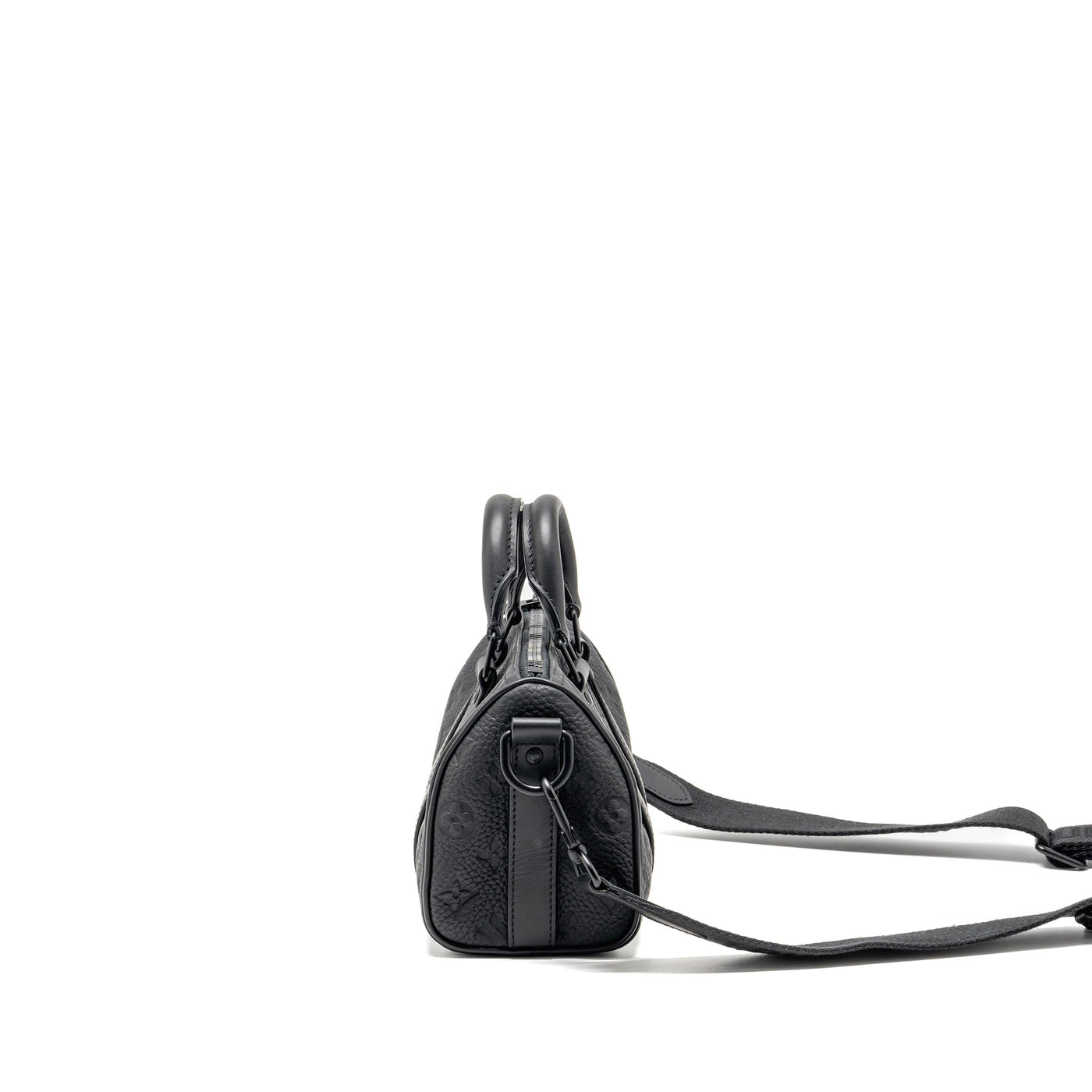 LOUIS VUITTON KEEPALL BANDOULIERE 25 MONOGRAM TAURILLON LEATHER BLACK WITH BLACK HARDWARE
