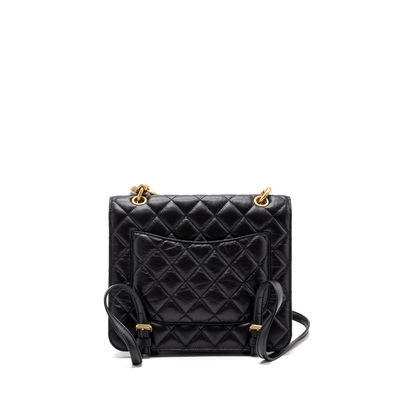 CHANEL 23S FLAP BACKPACK CALFSKIN BLACK BRUSHED GHW (MICROCHIP)