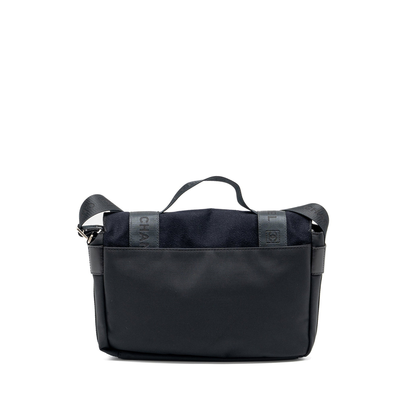 CHANEL VINTAGE MESSENGER SHOULDER BAG FELT/CANVAS BLACK SHW