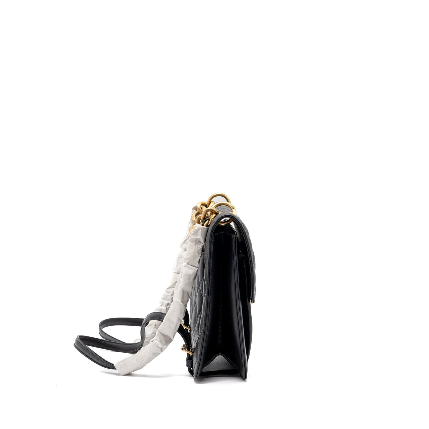 CHANEL 23S FLAP BACKPACK CALFSKIN BLACK BRUSHED GHW (MICROCHIP)