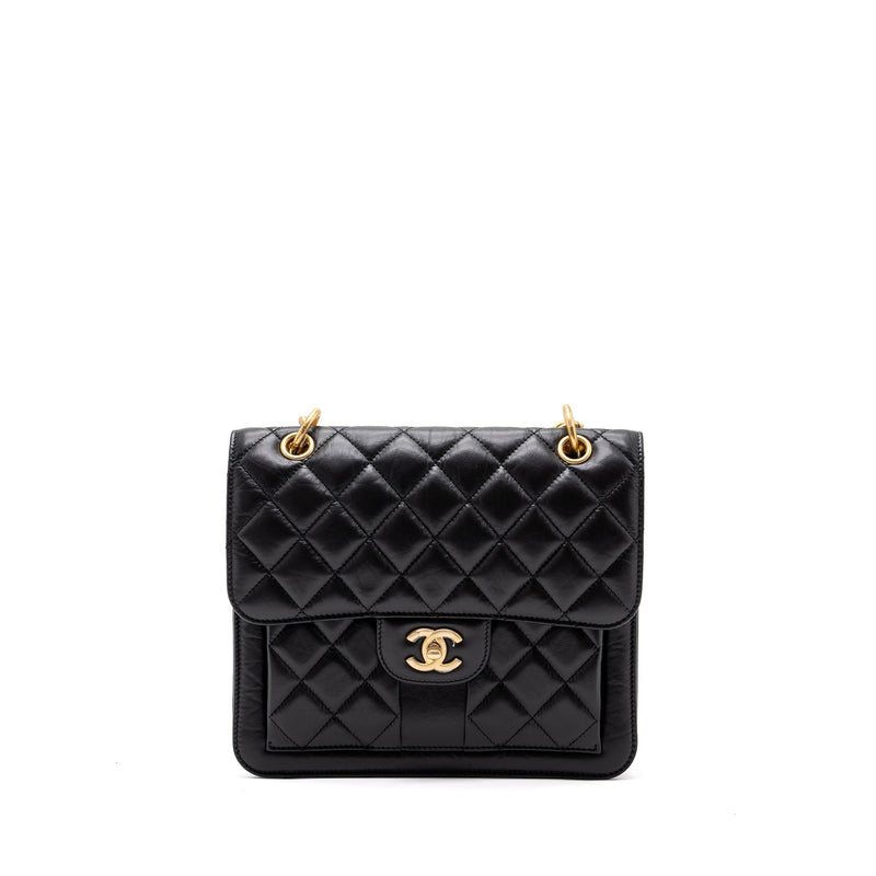 CHANEL 23S FLAP BACKPACK CALFSKIN BLACK BRUSHED GHW (MICROCHIP)