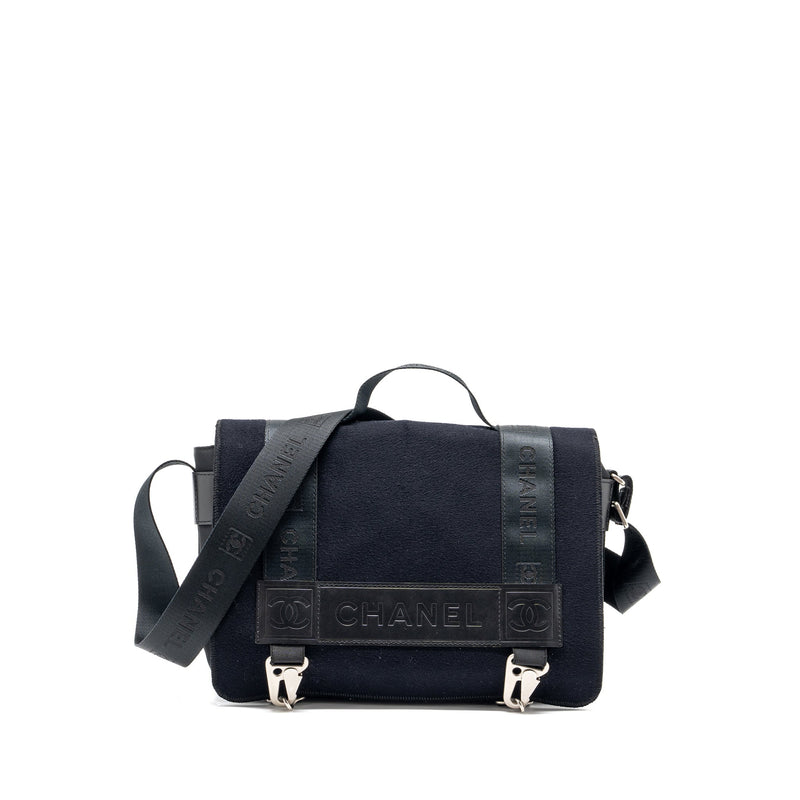 CHANEL VINTAGE MESSENGER SHOULDER BAG FELT/CANVAS BLACK SHW