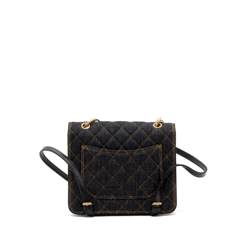 CHANEL 23S FLAP BACKPACK DENIM DARK BLUE BRUSHED GHW (MICROCHIP)