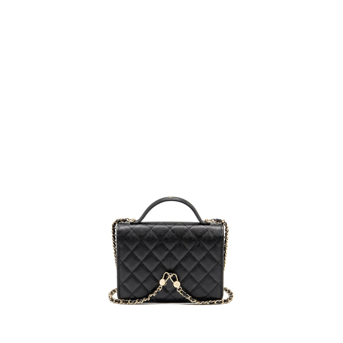 CHANEL 25C QUILTED CC TOP HANDLE MINI BACKPACK CAVIAR BLACK LGHW (MICROCHIP)