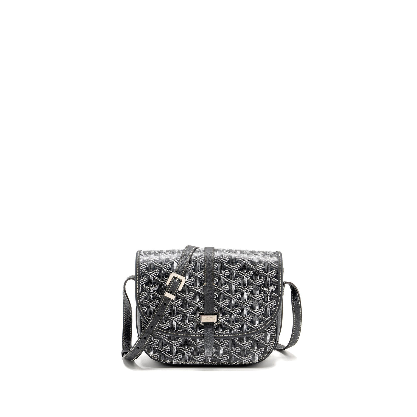 GOYARD BELVEDERE PM MESSENGER BAG GOYARDINE CANVAS CALFSKIN GREY SHW