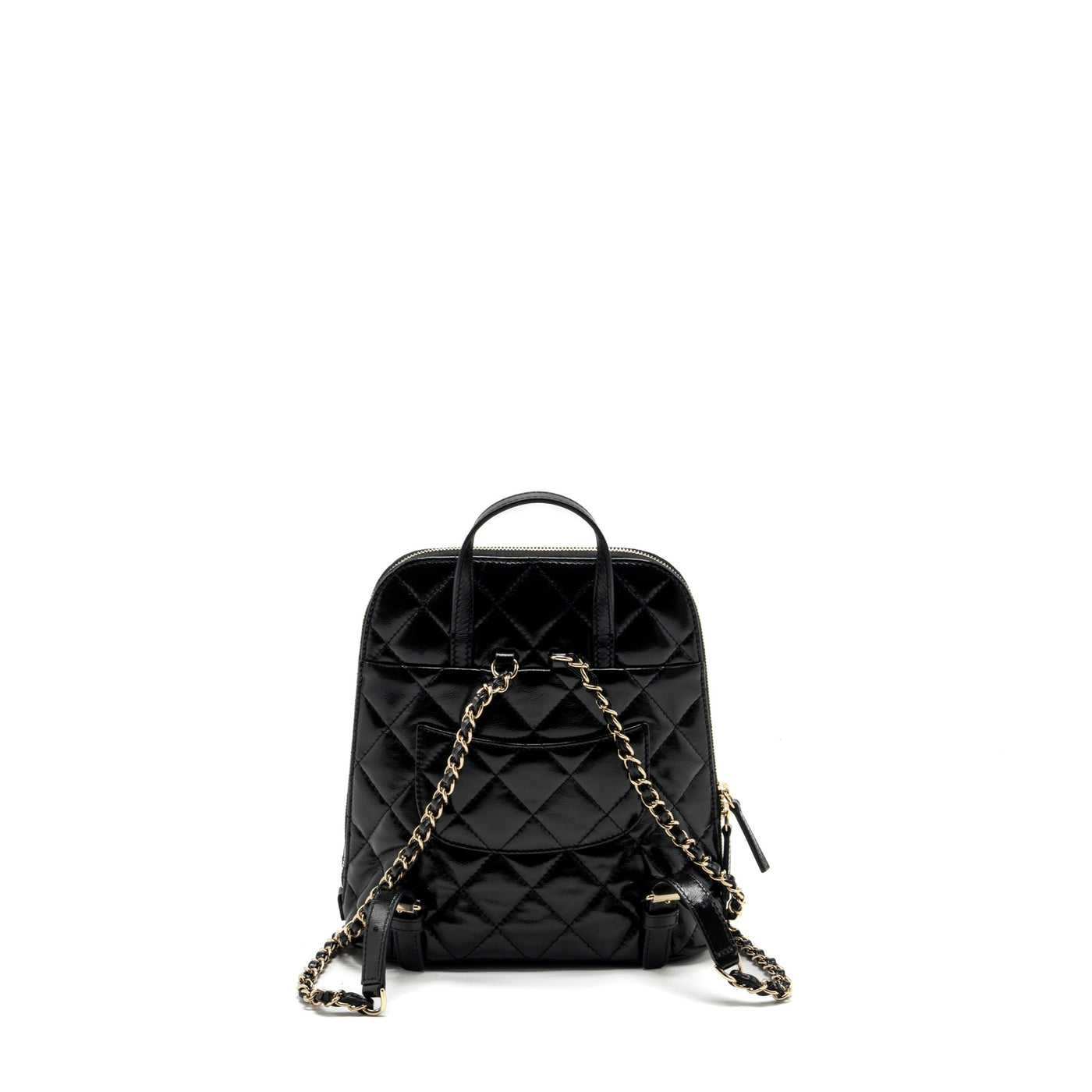 CHANEL 22A MINI BACKPACK PATENT BLACK LGHW (MICROCHIP)