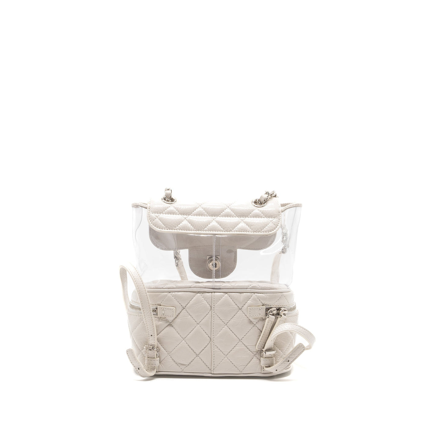 CHANEL TRANSPARENT BACKPACK PVC/SHINY CALFSKIN WHITE SHW