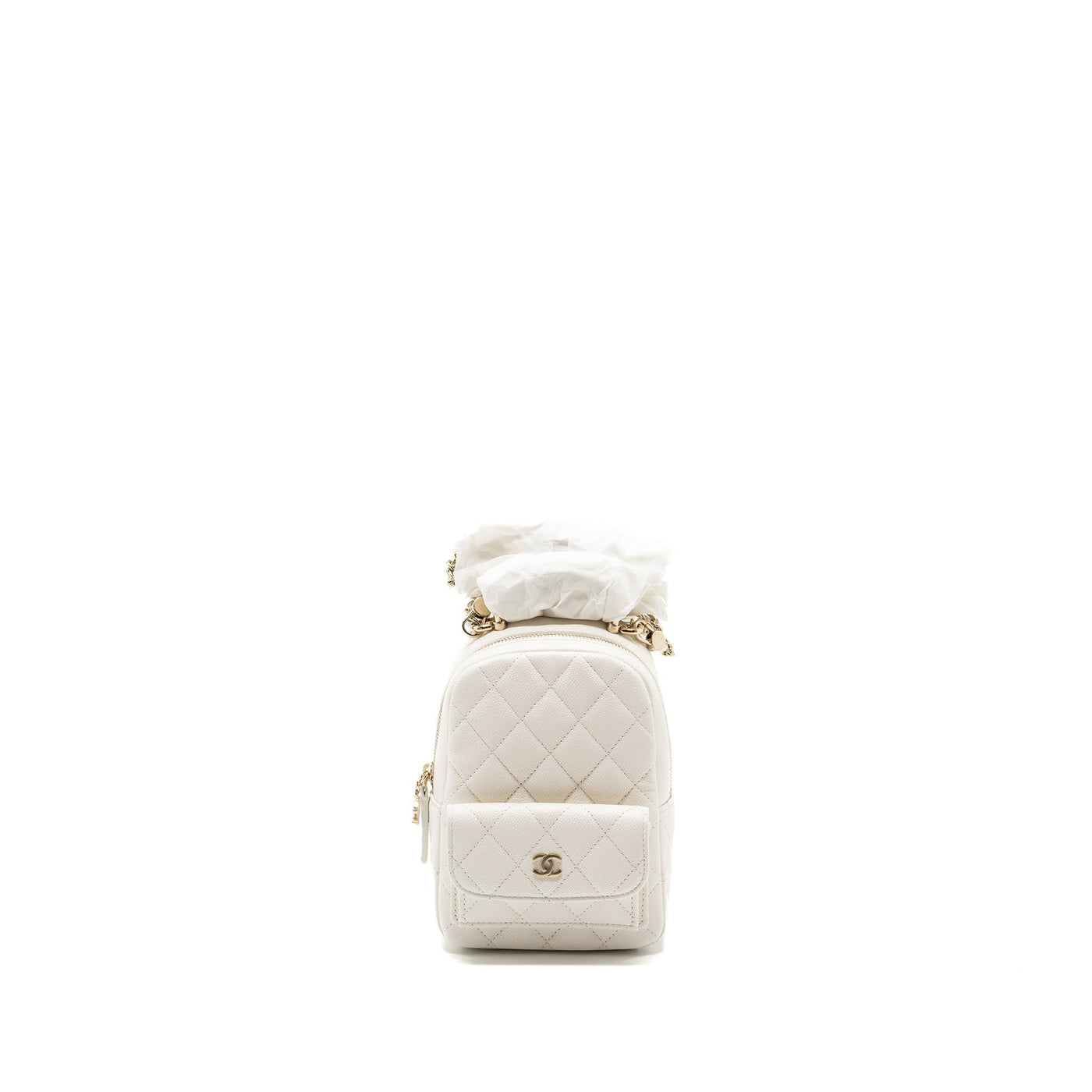 CHANEL 24C MINI BACKPACK/CROSSBODY BAG CAVIAR WHITE LGHW (MICROCHIP)