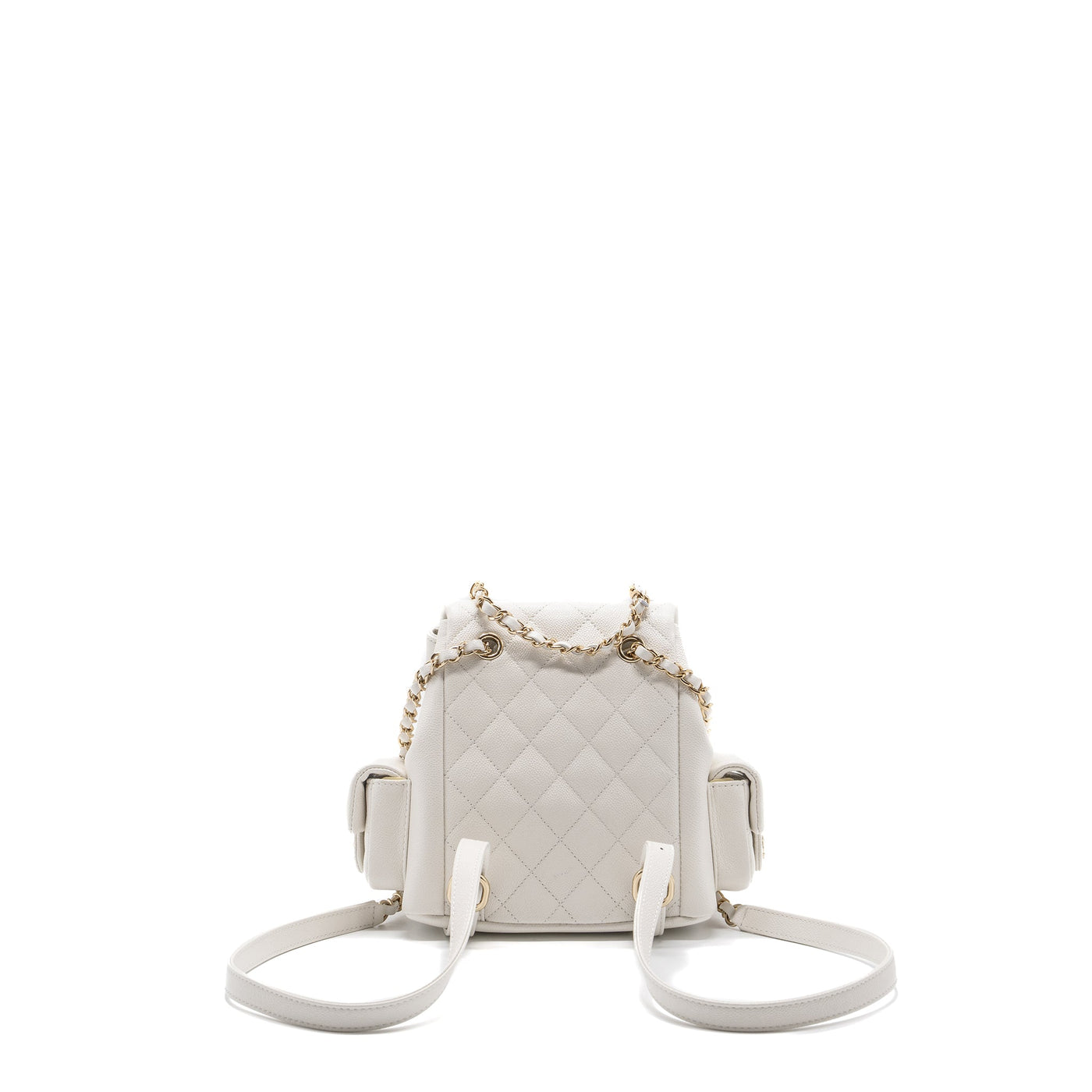 CHANEL 23K TRIPLE POCKET MINI BACKPACK CAVIAR WHITE LGHW(MICROCHIP)