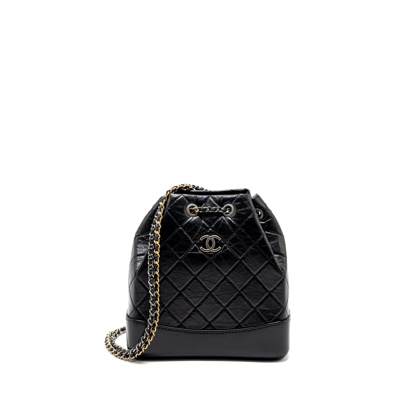 CHANEL SMALL GABRIELLE BACKPACK AGED CALFSKIN BLACK MULTICOLOUR COLOUR HARDWARE (MICROCHIP)