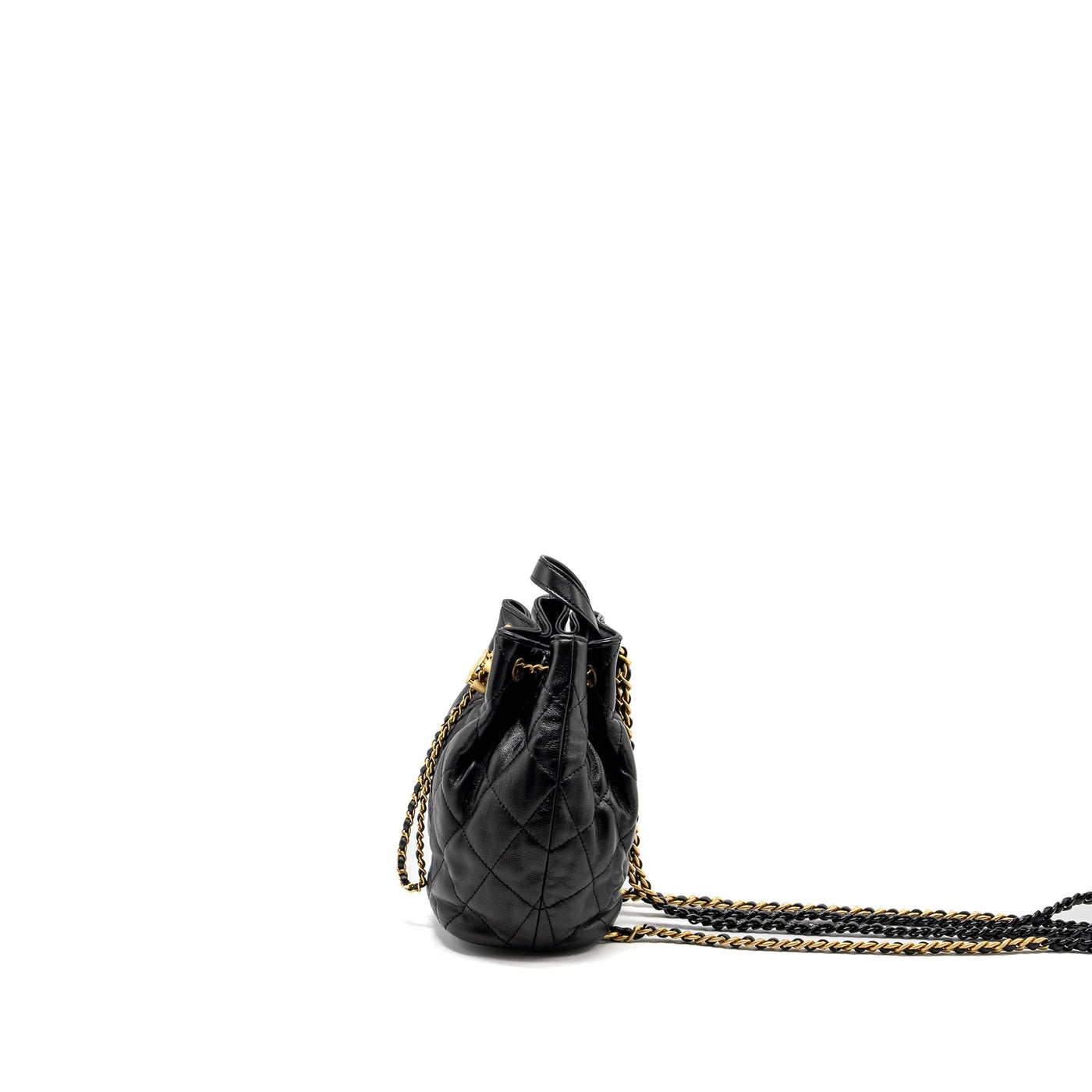 CHANEL 22S CANDY CHAINS MINI BUCKET BACKPACK LAMBSKIN BLACK GHW (MICROCHIP)