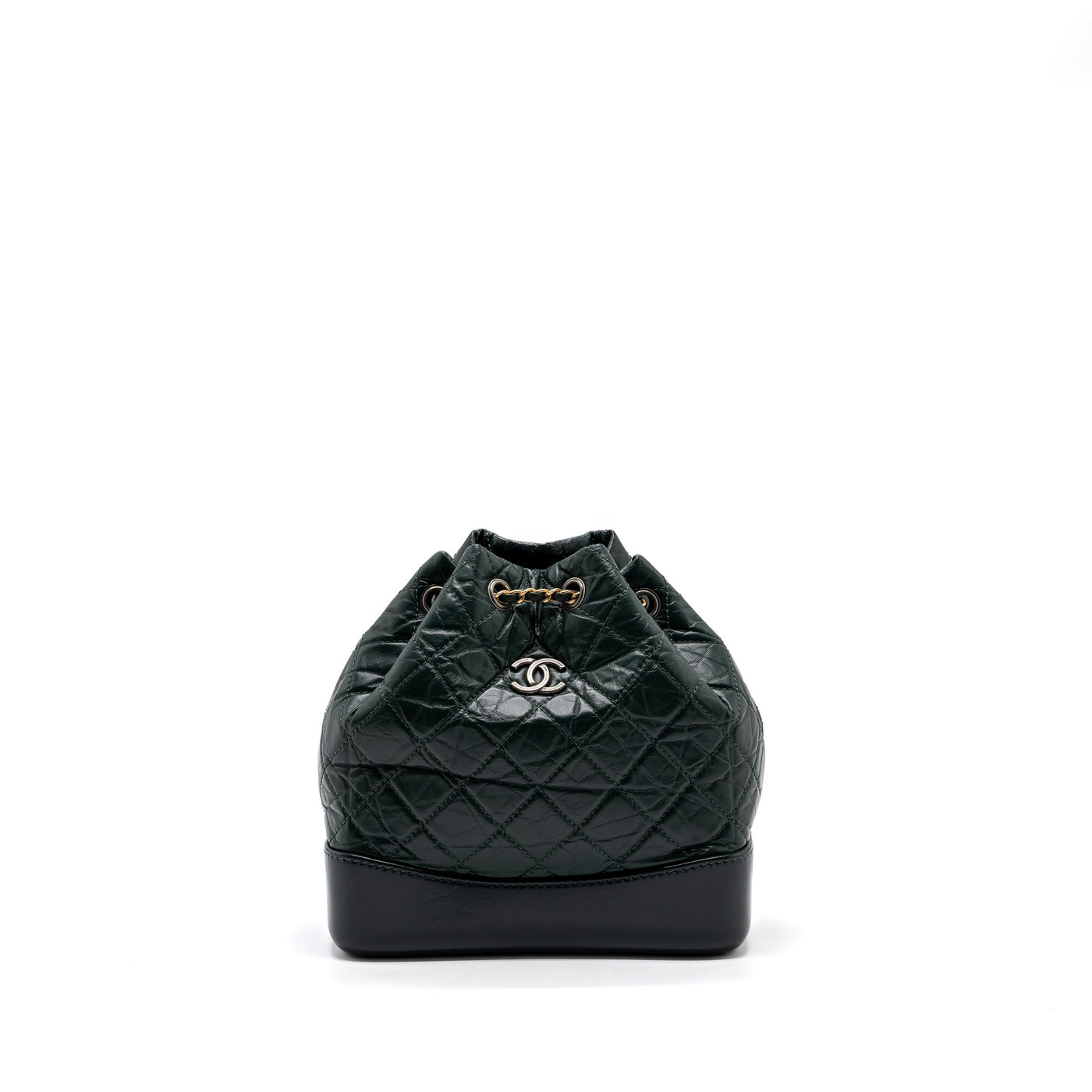 CHANEL SMALL GABRIELLE BACKPACK AGED CALFSKIN DARK GREEN MULTICOLOUR HARDWARE