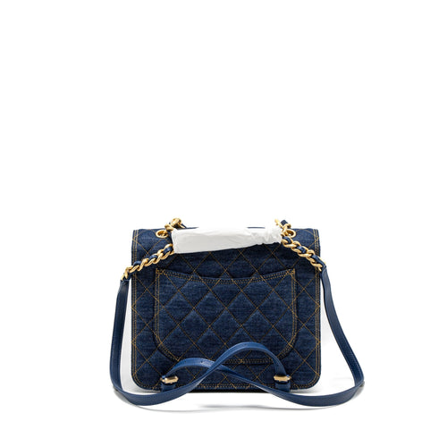 CHANEL 23S FLAP BACKPACK DENIM BLUE BRUSHED GHW (MICROCHIP)