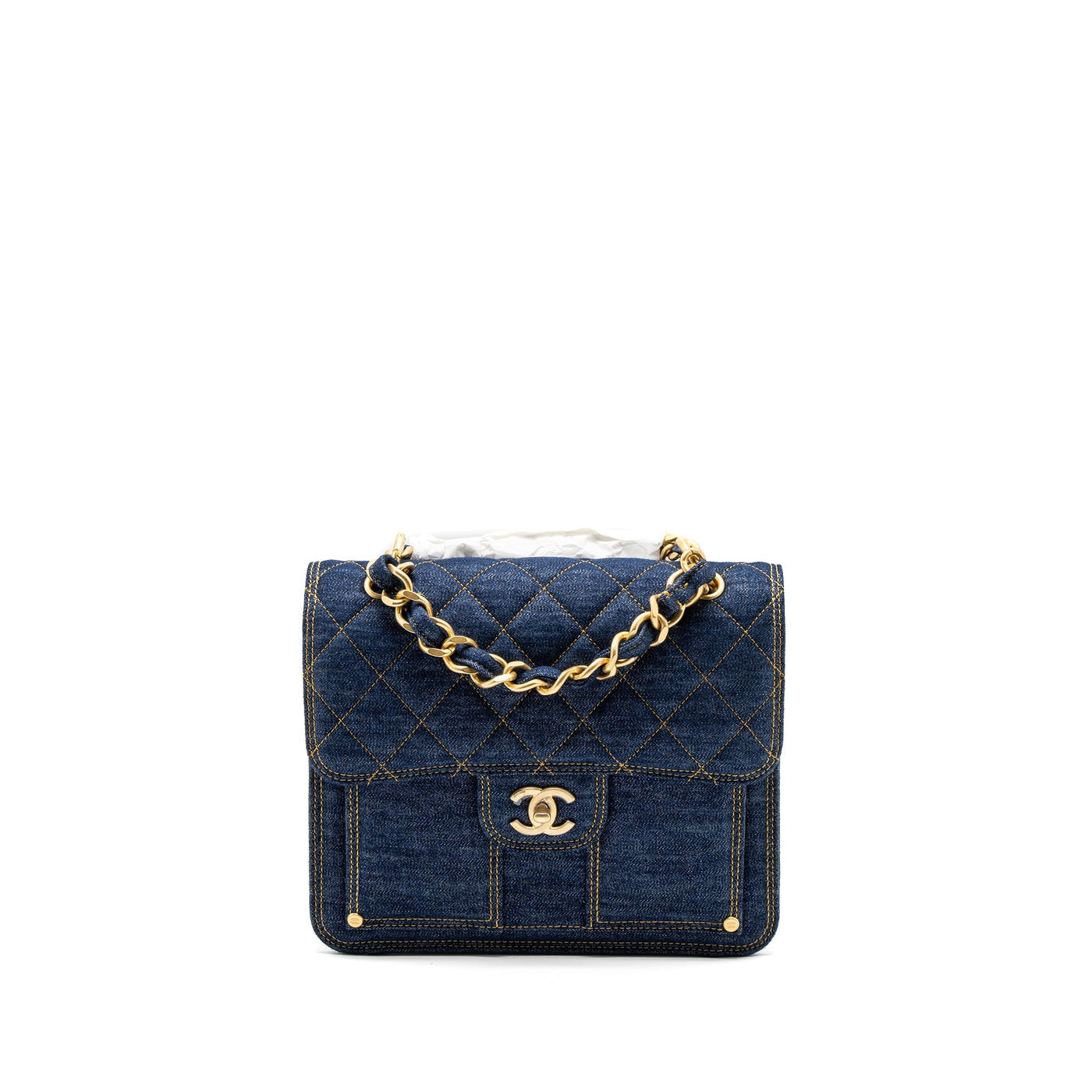 CHANEL 23S FLAP BACKPACK DENIM BLUE BRUSHED GHW (MICROCHIP)
