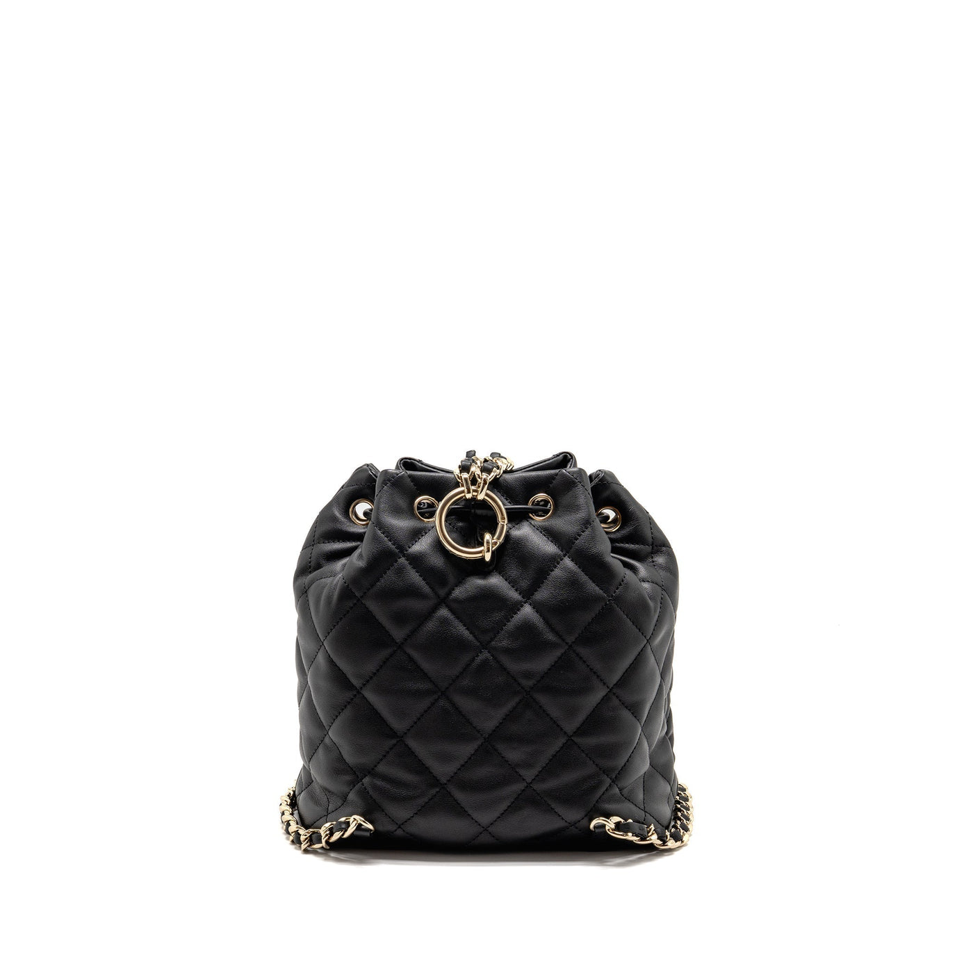CHANEL DRAWSTRING TWO POCKETS BACKPACK CALFSKIN BLACK LGHW (MICROCHIP)
