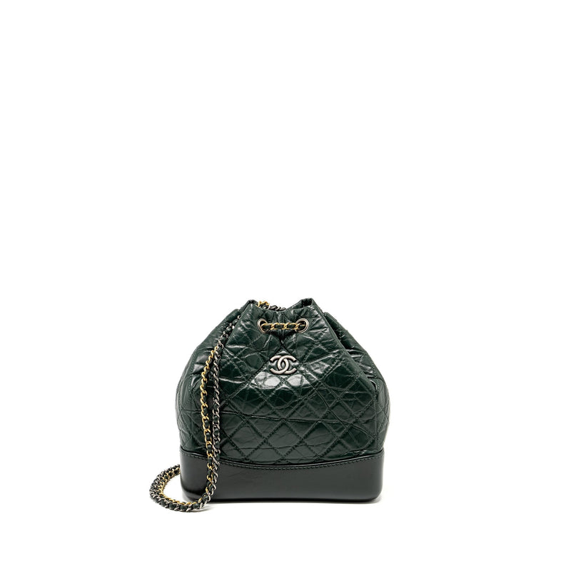 CHANEL SMALL GABRIELLE BACKPACK AGED CALFSKIN DARK GREEN MULTICOLOR HARDWARE