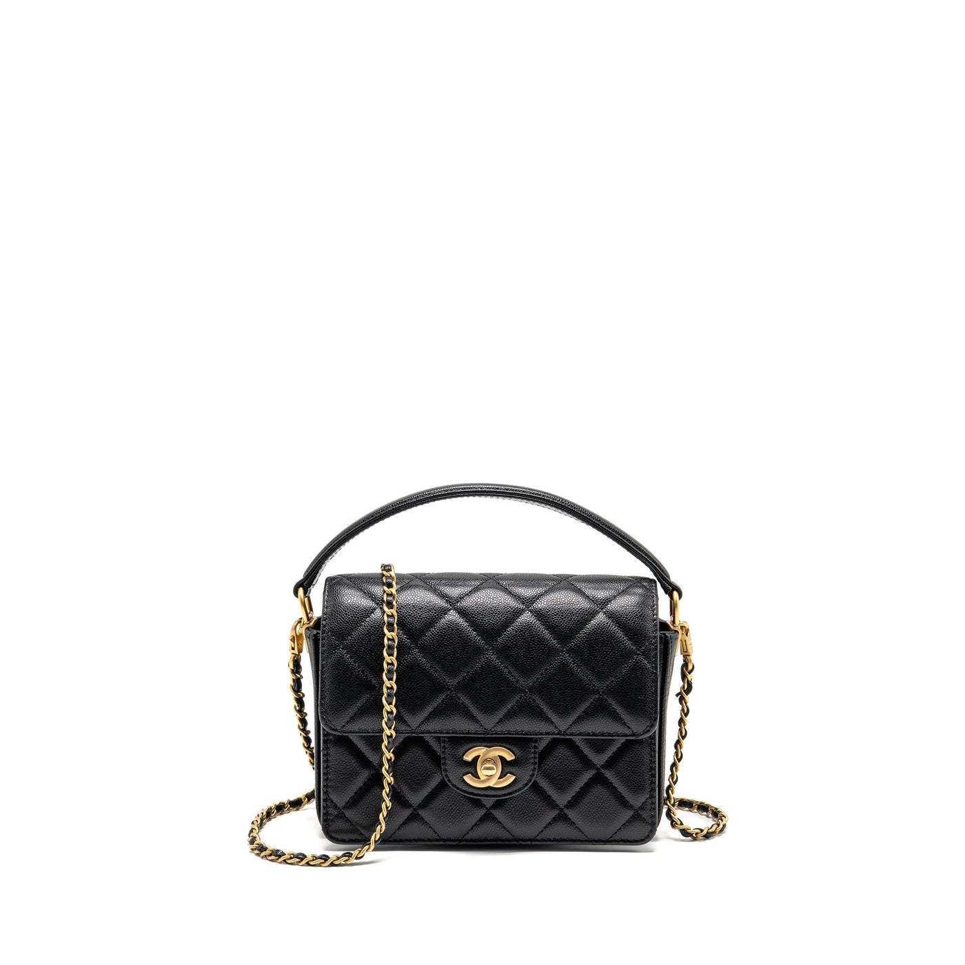 CHANEL 24K TOP HANDLE MESSENGER BAG WITH REMOVABLE CHAIN CAVIAR BLACK GHW(MICROCHIP)