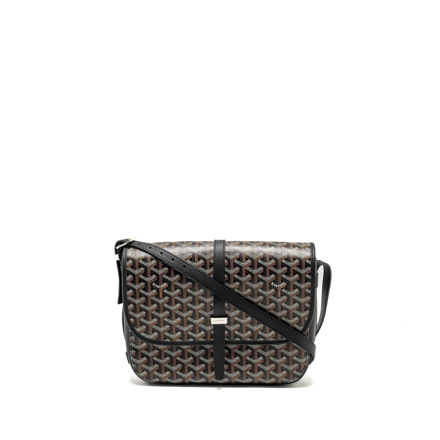 GOYARD BELVEDERE MM MESSENGER BAG GOYARDINE CANVAS/CALFSKIN BLACK SHW