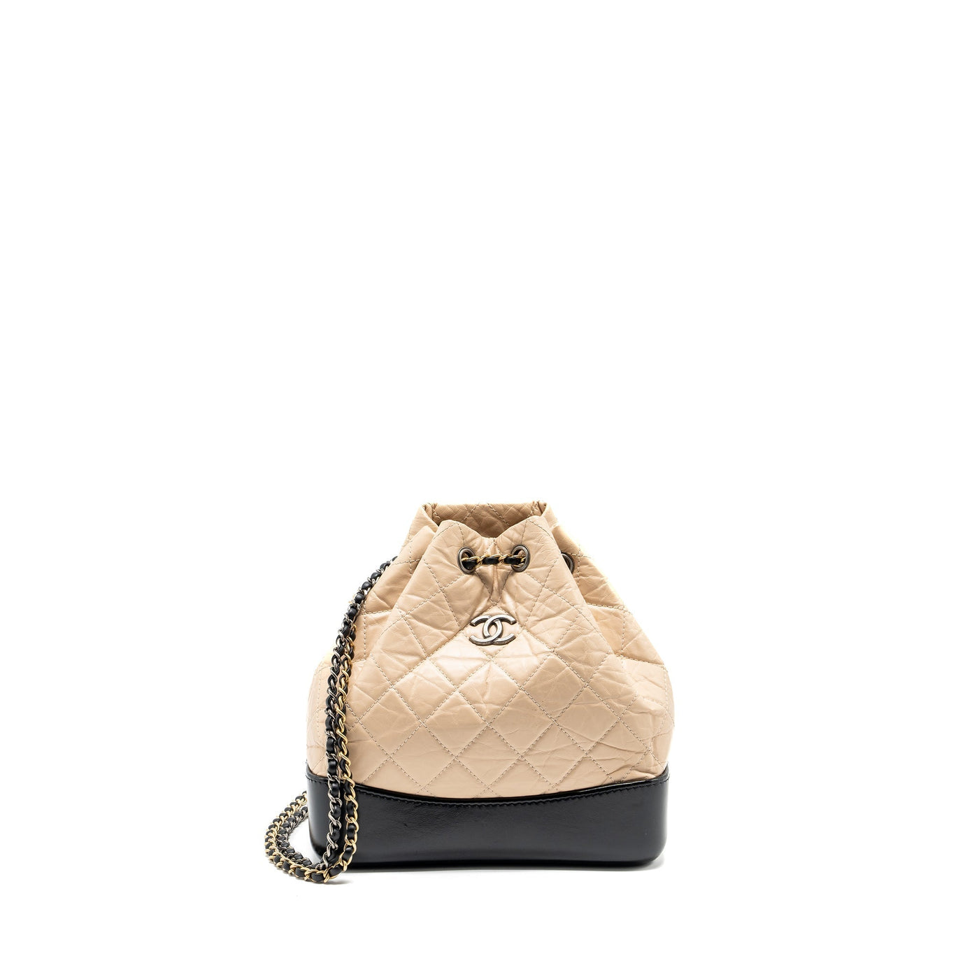 CHANEL SMALL GABRIELLE BACKPACK AGED CALFSKIN BEIGE/BLACK MULTICOLOUR HARDWARE