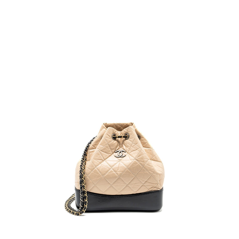 CHANEL SMALL GABRIELLE BACKPACK AGED CALFSKIN BEIGE/BLACK MULTICOLOUR HARDWARE