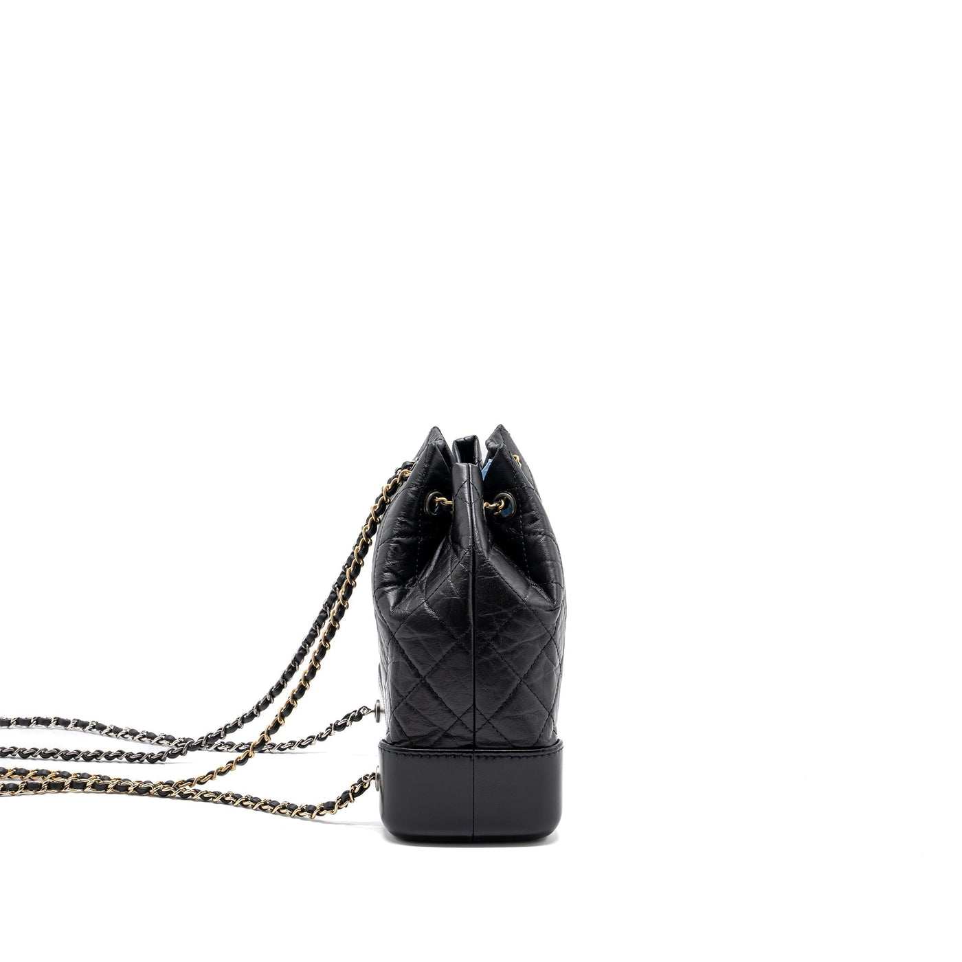 CHANEL SMALL GABRIELLE BACKPACK AGED CALFSKIN BLACK RUTHENIUM HARDWARE (MICROCHIP)