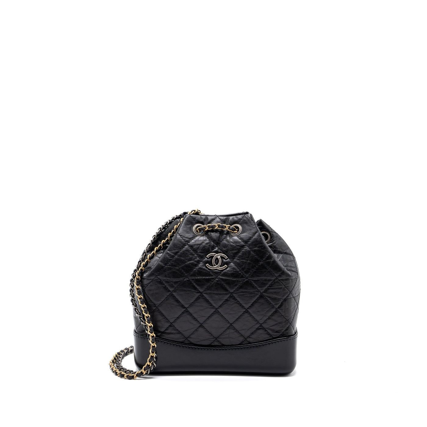 CHANEL SMALL GABRIELLE BACKPACK AGED CALFSKIN BLACK RUTHENIUM HARDWARE (MICROCHIP)