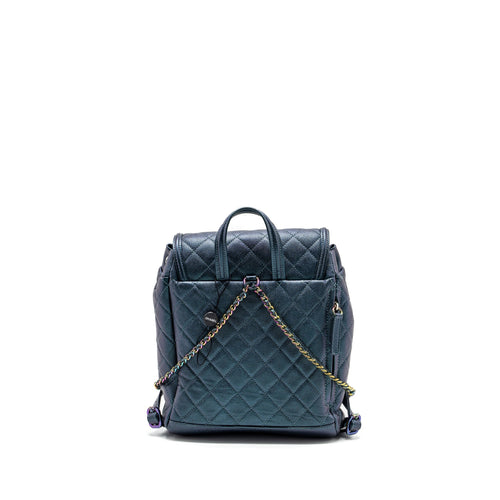 CHANEL 18B FILIGREE BACKPACK CAVIAR IRIDESCENT DARK TURQUOISE MULTICOLOUR HARDWARE