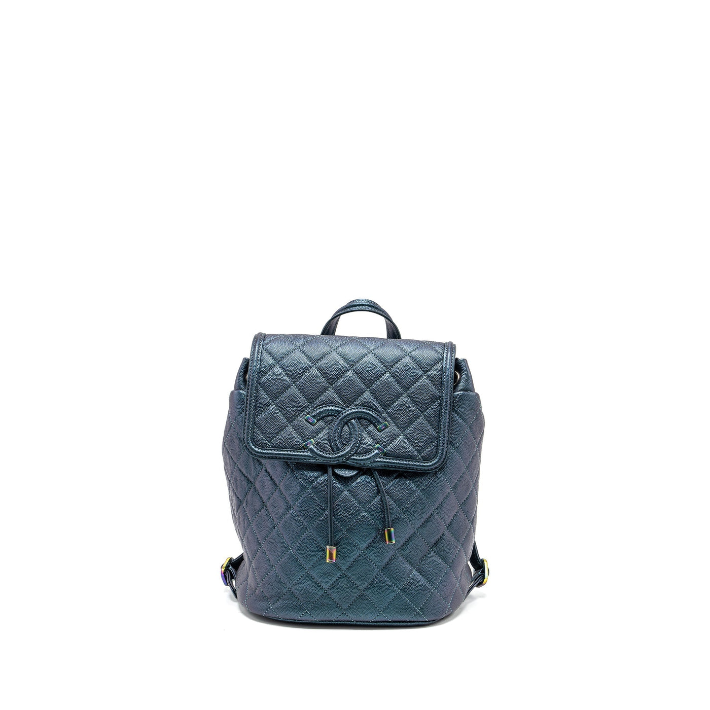 CHANEL 18B FILIGREE BACKPACK CAVIAR IRIDESCENT DARK TURQUOISE MULTICOLOUR HARDWARE