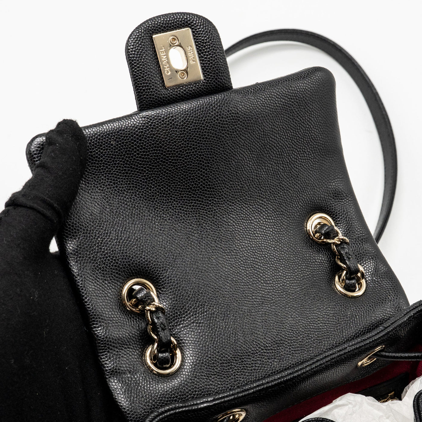 CHANEL QUILTED MINI BACKPACK CAVIAR BLACK LGHW (MICROCHIP)