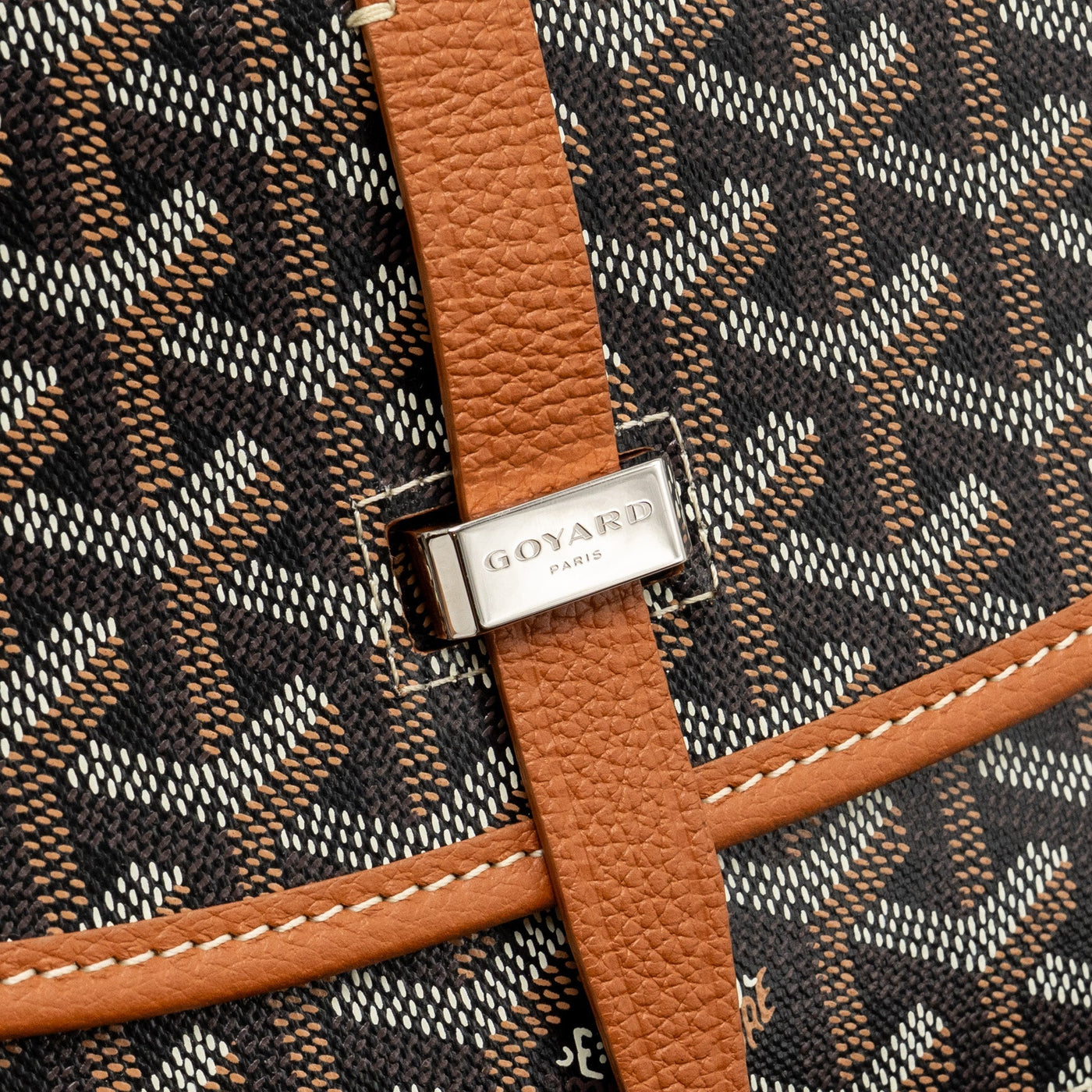 GOYARD BELVEDERE PM MESSENGER BAG GOYARDINE CANVAS / CALFSKIN BLACK/TAN SHW