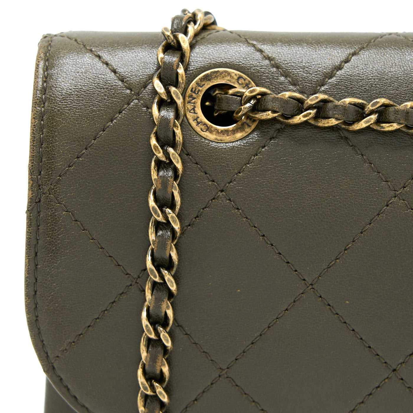 CHANEL MESSENGER FLAP BAG LAMBSKIN OLIVE GREEN RUTHENIUM GHW