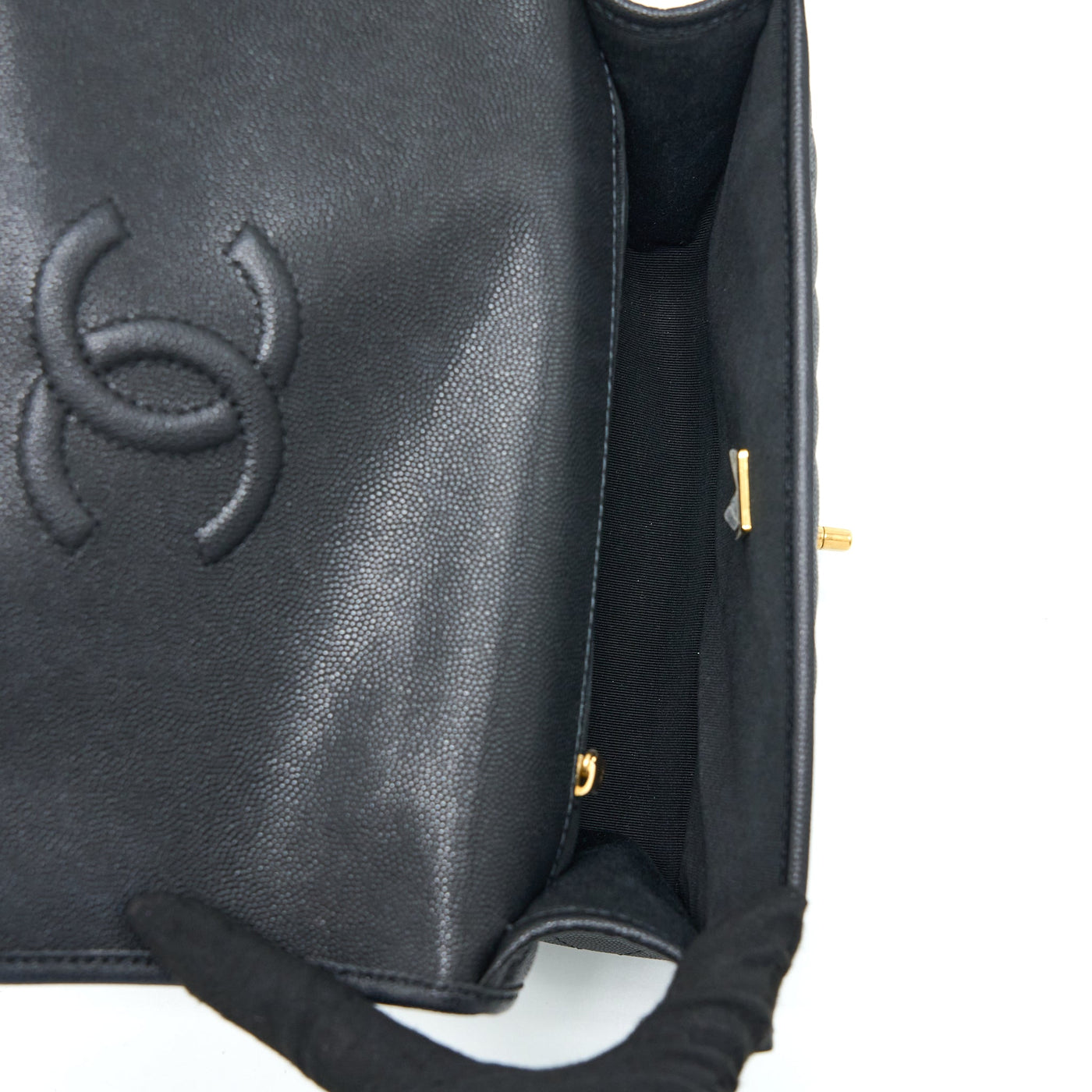 CHANEL 22K TOP HANDLE MESSENGER BAG CAVIAR BLACK BRUSHED GHW (MICROCHIP)