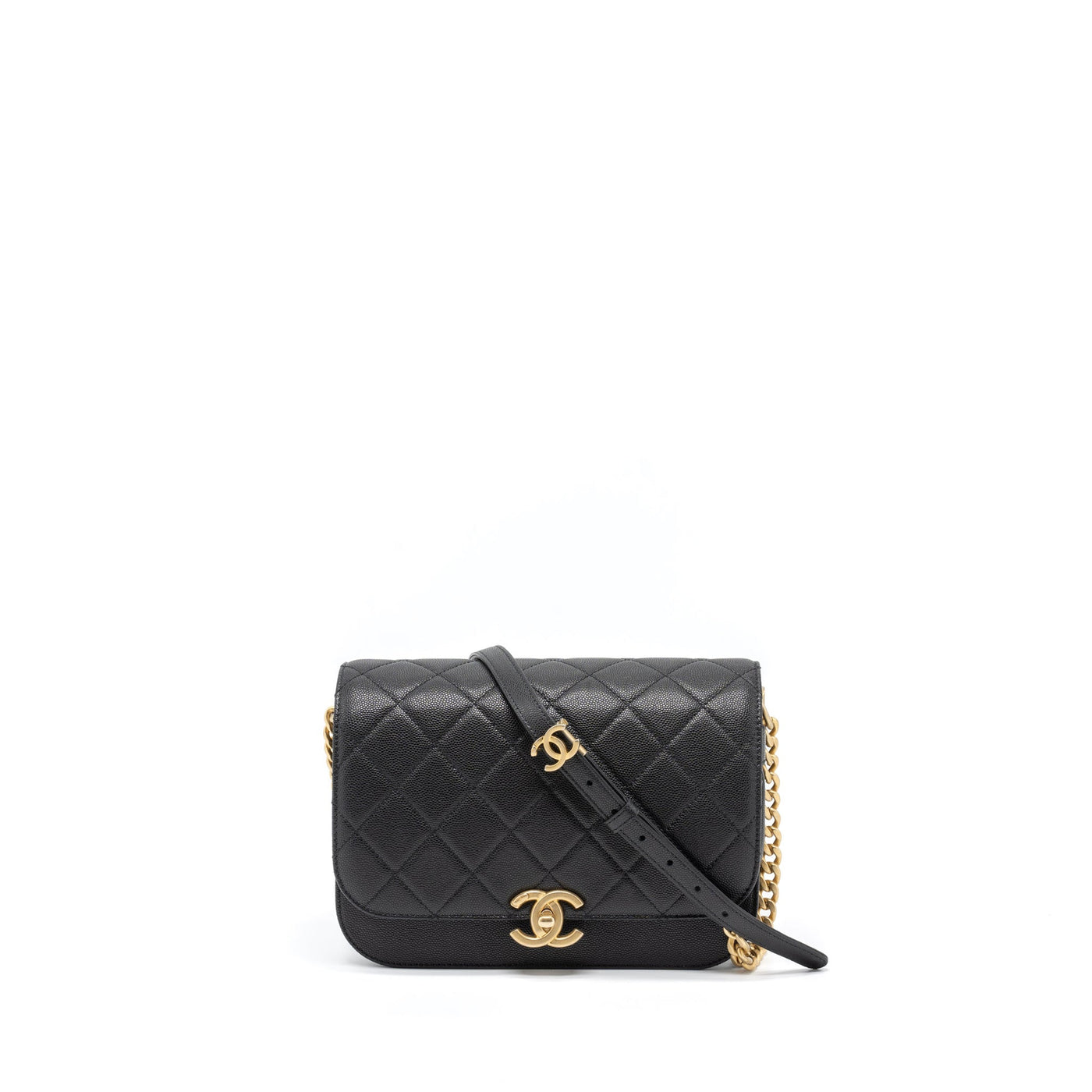 CHANEL MESSENGER BAG CAVIAR BLACK BRUSHED GHW (MICROCHIP)