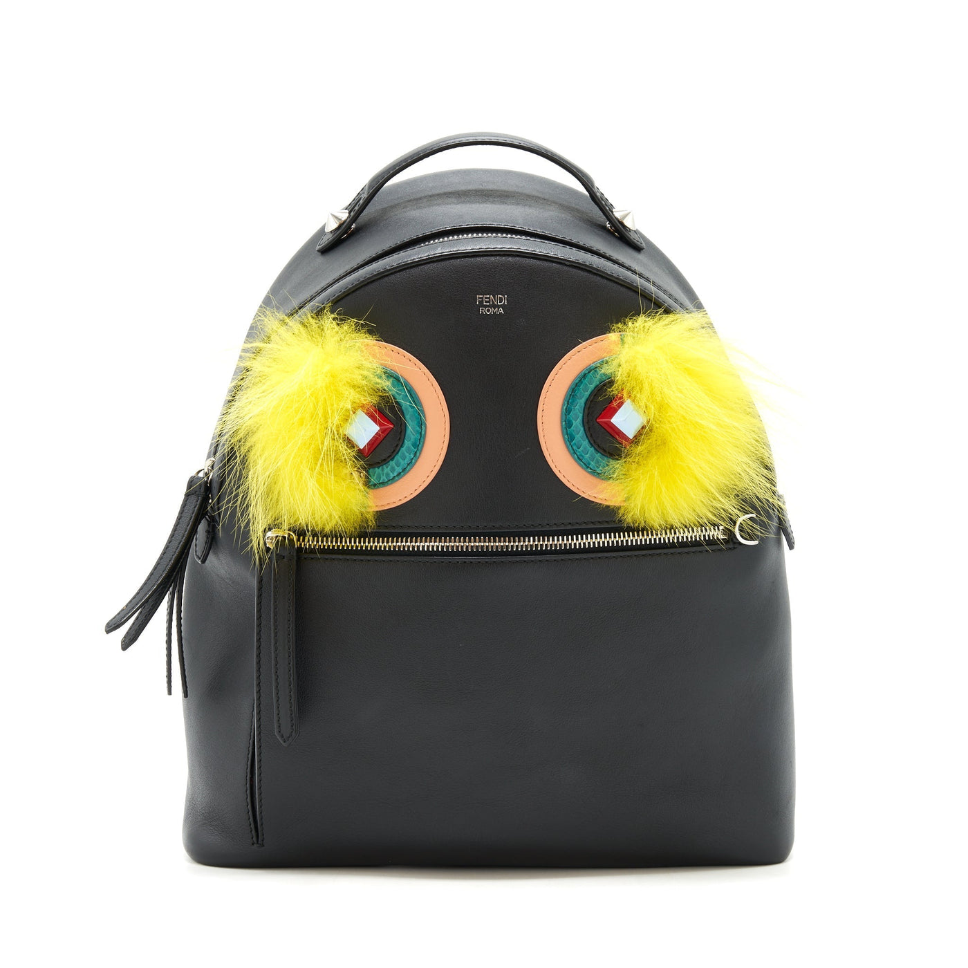 FENDI MONSTER BACKPACK BLACK/YELLOW FUR