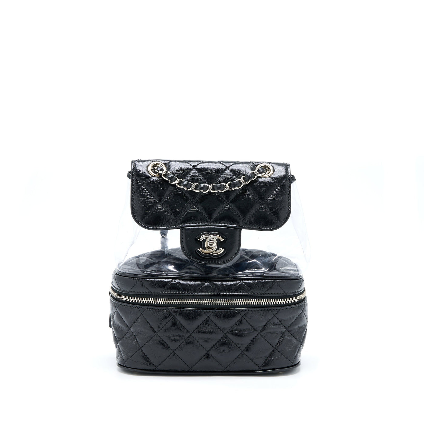 CHANEL PVC AQUARIUM BACKPACK BLACK PVC/AGED CALFSKIN SHW
