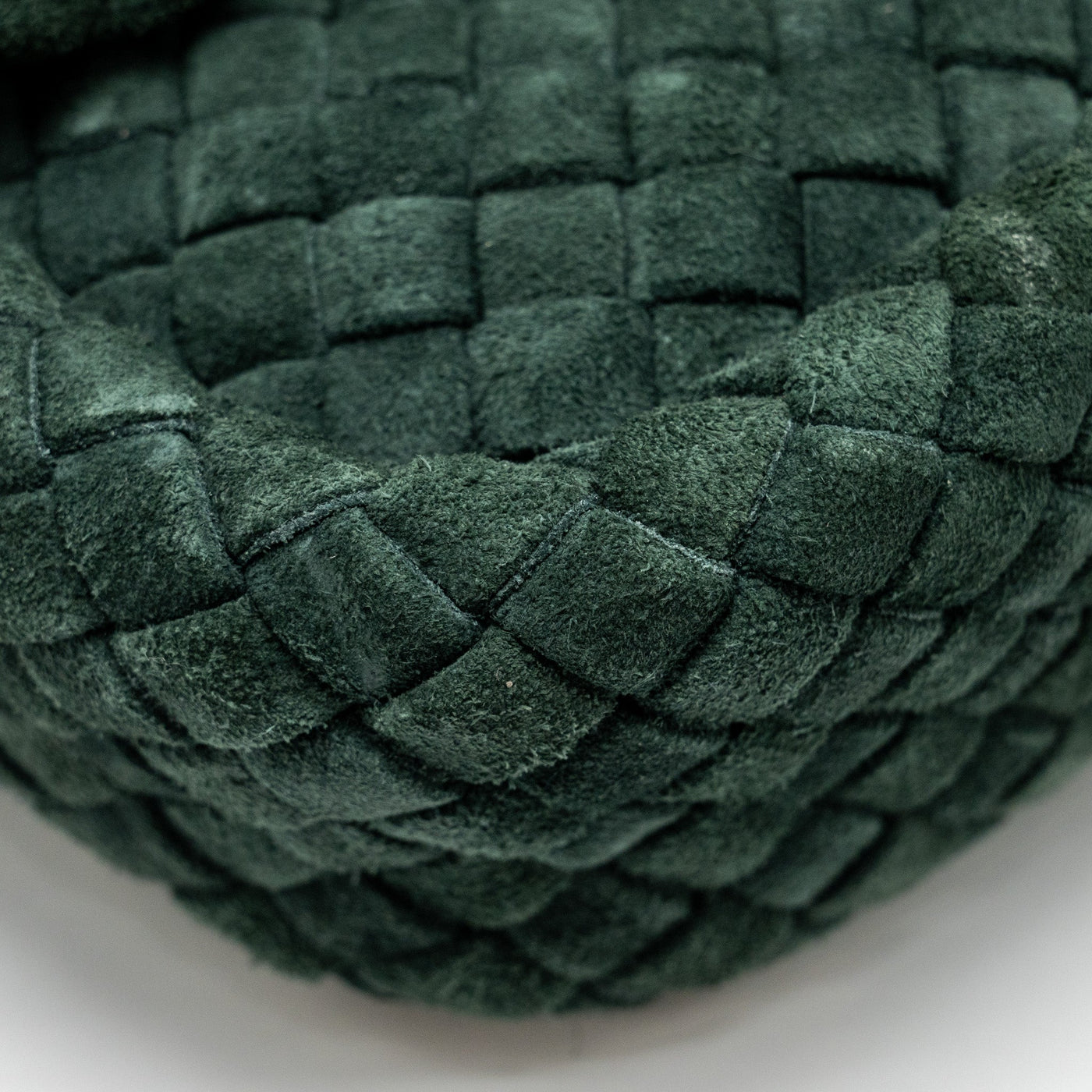 BOTTEGA VENETA COBBLE MESSENGER BAG INTRECCIATO-WOVEN PADDED SUEDE DARK GREEN GHW
