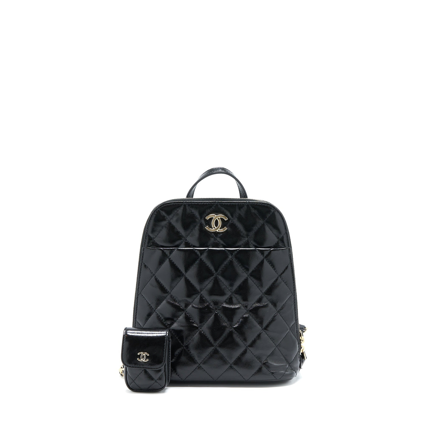 CHANEL 22A QUILTED BACKPACK SHINY CALFSKIN BLACK LGHW (MICROCHIP)