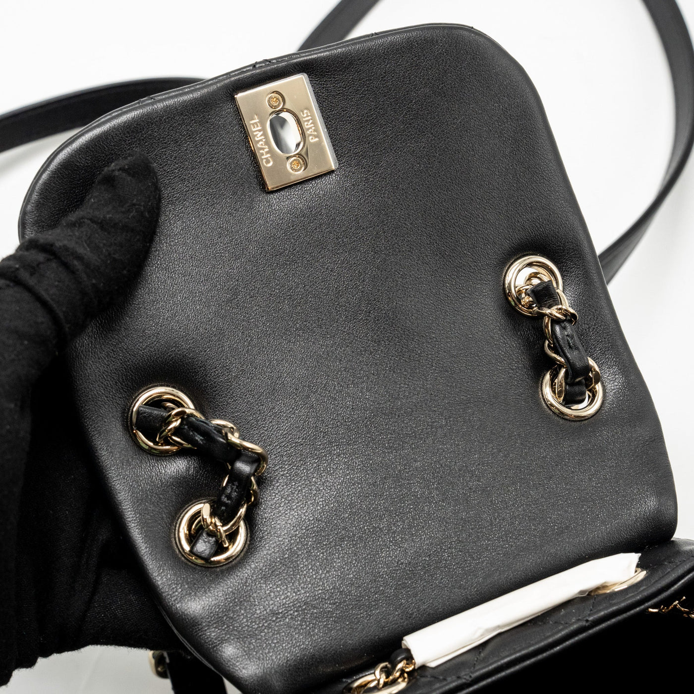 CHANEL 24P MINI DUMA BACKPACK CALFSKIN BLACK LGHW (MICROCHIP)