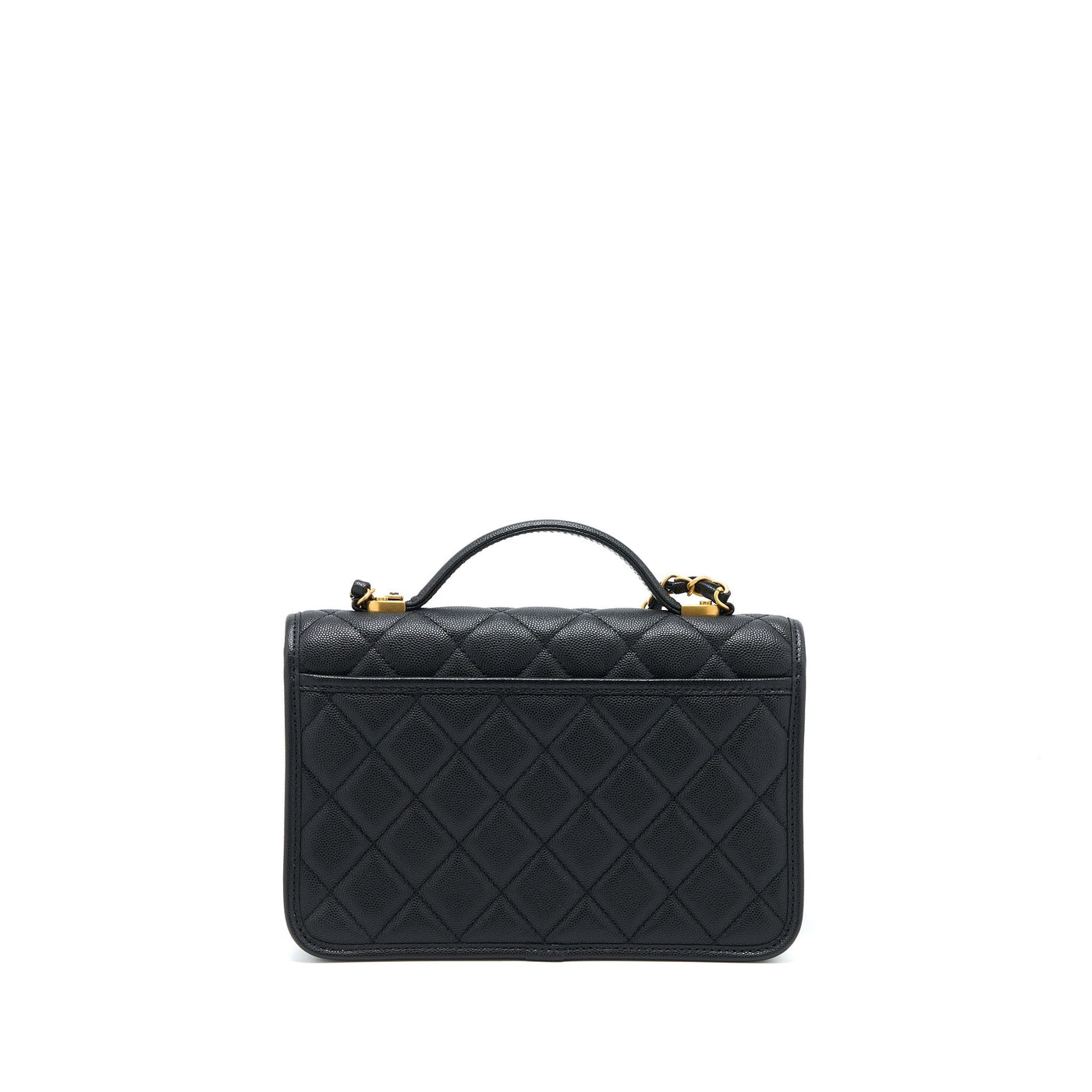 CHANEL 22K TOP HANDLE MESSENGER BAG CAVIAR BLACK BRUSHED GHW (MICROCHIP)