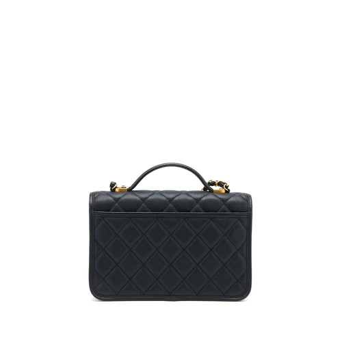 CHANEL 22K TOP HANDLE MESSENGER BAG CAVIAR BLACK BRUSHED GHW (MICROCHIP)