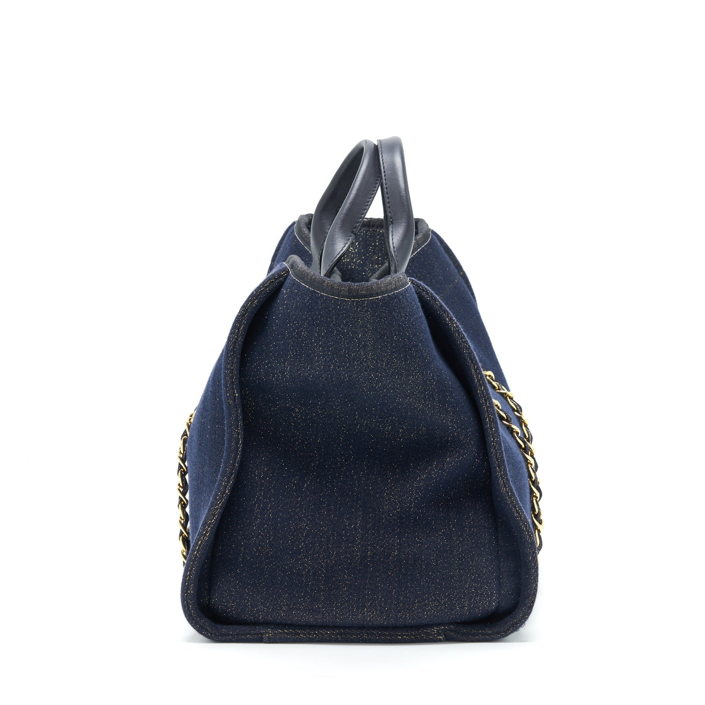 CHANEL DEAUVILLE TOTE BAG DENIM DARK BLUE/GOLD GHW