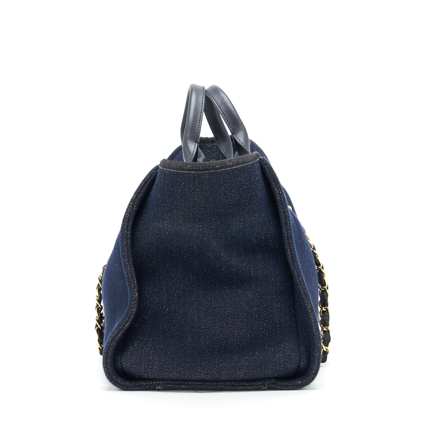 CHANEL DEAUVILLE TOTE BAG DENIM DARK BLUE/GOLD GHW