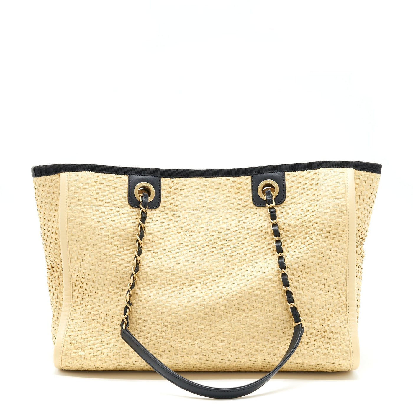 CHANEL GOLD RAFFIA DEAUVILLE TOTE BAG GHW