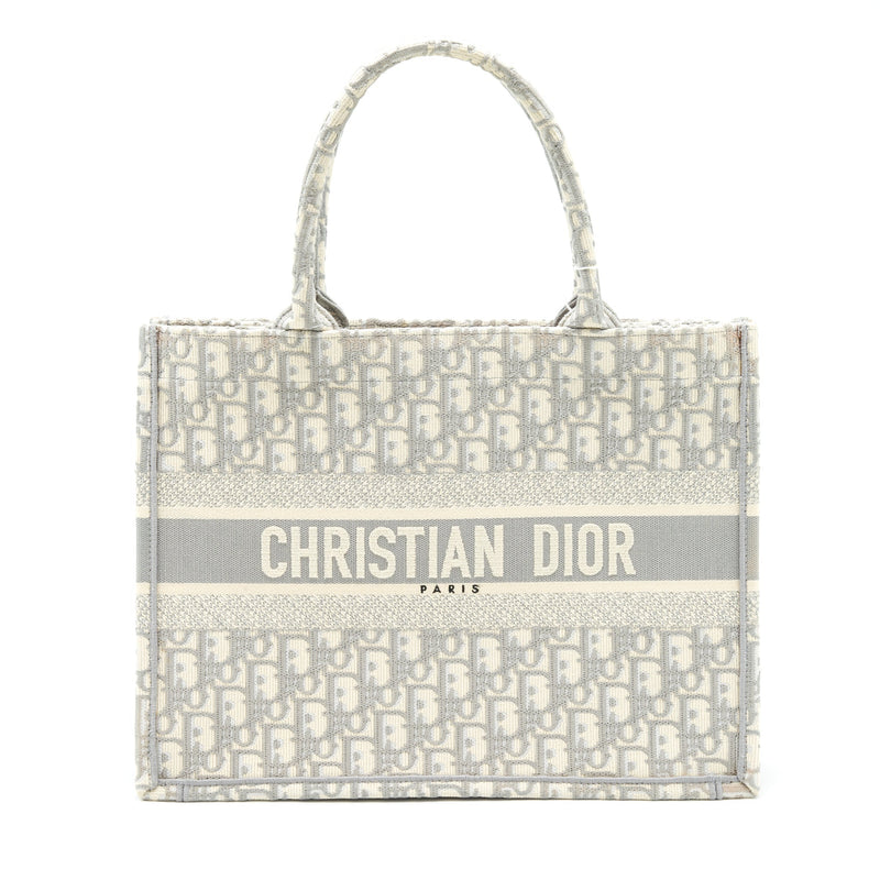 DIOR MEDIUM BOOK TOTE GREY OBLIQUE EMBROIDERY