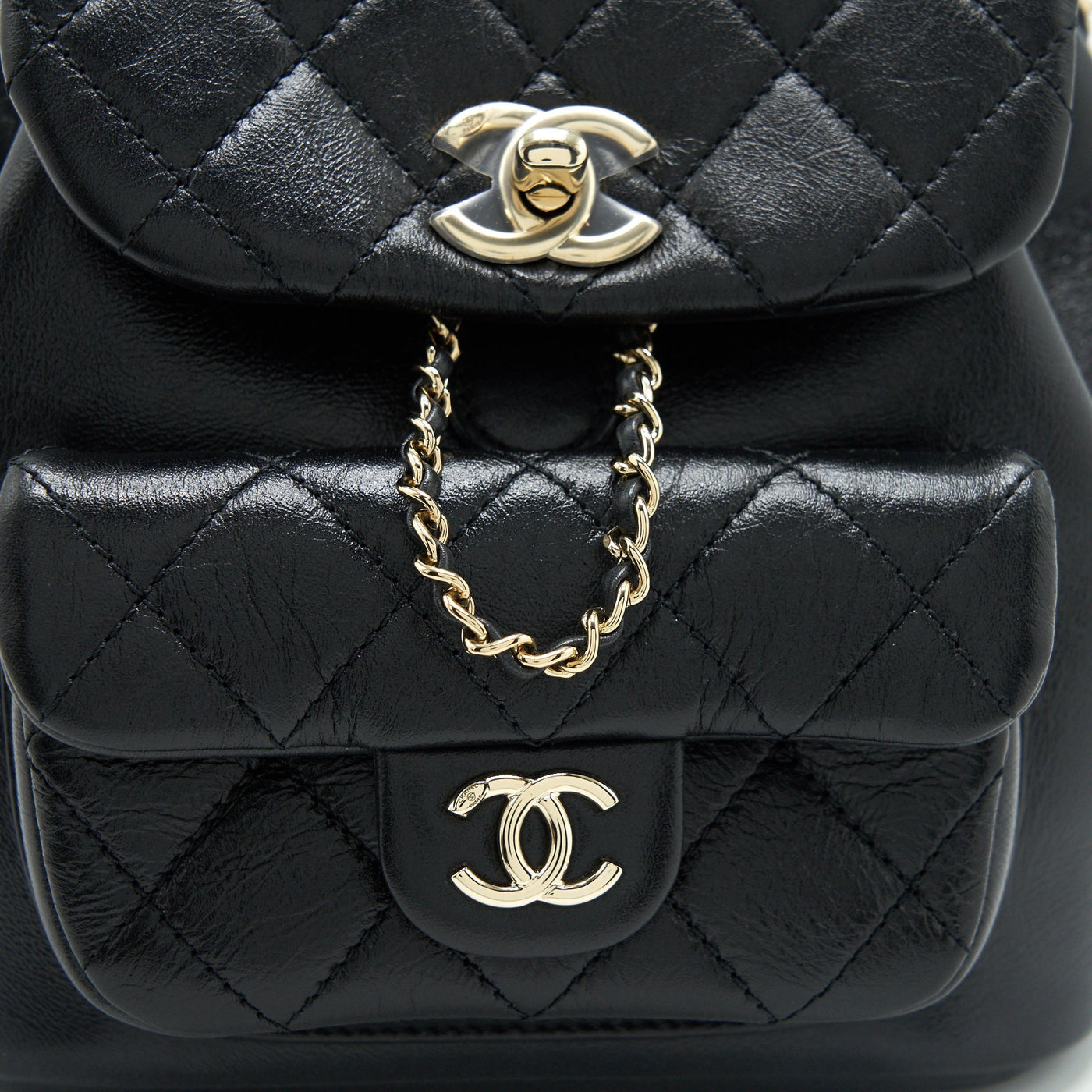 CHANEL 22C MINI DUMA BACKPACK CALFSKIN BLACK LGHW(MICROCHIP)