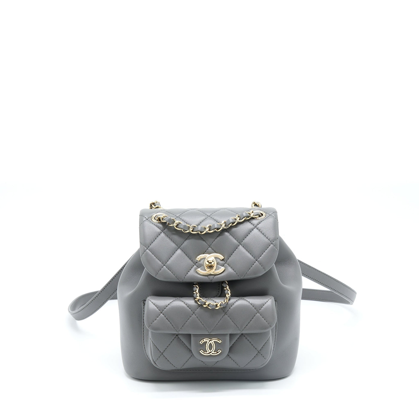CHANEL 22A DUMA BACKPACK LAMBSKIN DARK GREY LGHW (MICROCHIP)